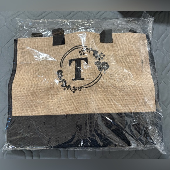 3-Piece Jute “T” Black/Khaki Tote Bag Set - Picture 10 of 14